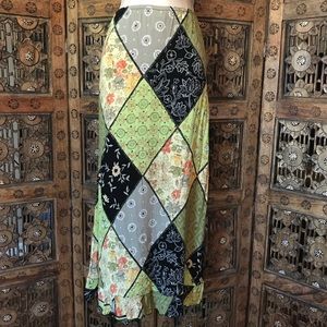 Patchwork print maxi skirt